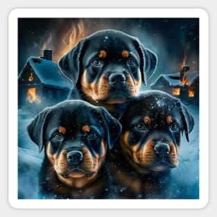 Rottweiler Puppies Surrounded With Fire Sticker